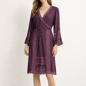 Johnny Was embroidered midi dress in dark plum